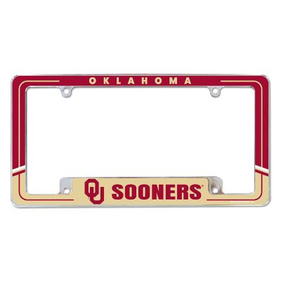 Rico Industries NCAA  Oklahoma Sooners Two-Tone 12" x 6" Chrome All Over Automotive License Plate Frame for Car/Truck/SUV Image 1