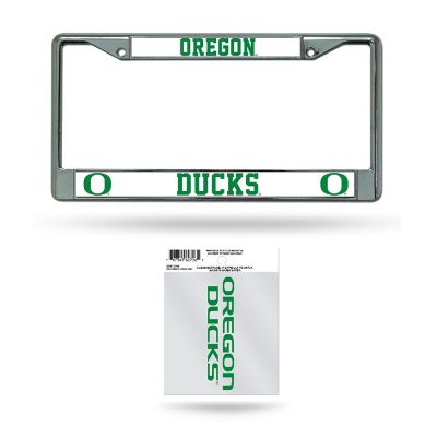 Rico Industries NCAA  Oregon Ducks  12" x 6" Chrome Frame With Plastic Inserts - Car/Truck/SUV Automobile Accessory Image 1