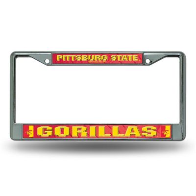 Rico Industries NCAA  Pittsburg State Gorillas  12" x 6" Chrome Frame With Decal Inserts - Car/Truck/SUV Automobile Accessory Image 1