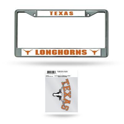 Rico Industries NCAA  Texas Longhorns  12" x 6" Chrome Frame With Plastic Inserts - Car/Truck/SUV Automobile Accessory Image 1