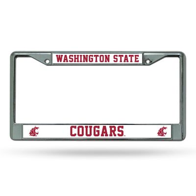 Rico Industries NCAA  Washington State Cougars - WSU Premium 12" x 6" Chrome Frame With Plastic Inserts - Car/Truck/SUV Automobile Accessory Image 1