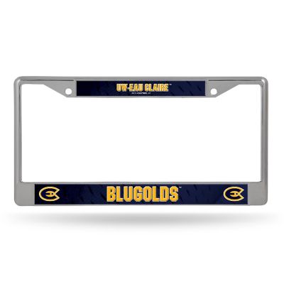 Rico Industries NCAA  Wisconsin-Eau Claire Blugolds  12" x 6" Chrome Frame With Decal Inserts - Car/Truck/SUV Automobile Accessory Image 1