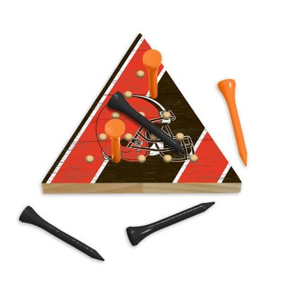 Rico Industries NFL Football Cleveland Browns  4.5" x 4" Wooden Travel Sized Pyramid Game - Toy Peg Games - Triangle - Family Fun Image 1