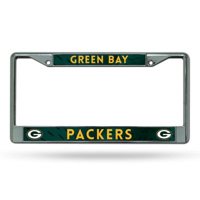 Rico Industries NFL Football Green Bay Packers  12" x 6" Chrome Frame With Decal Inserts - Car/Truck/SUV Automobile Accessory Image 1