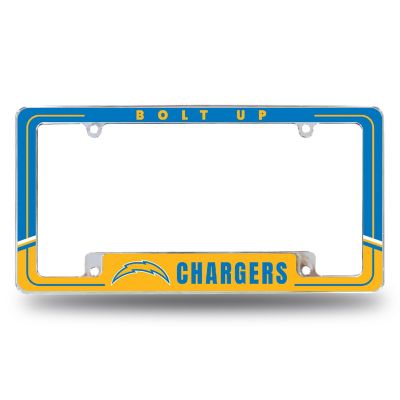 Rico Industries NFL Football Los Angeles Chargers Two-Tone 12" x 6" Chrome All Over Automotive License Plate Frame for Car/Truck/SUV Image 1