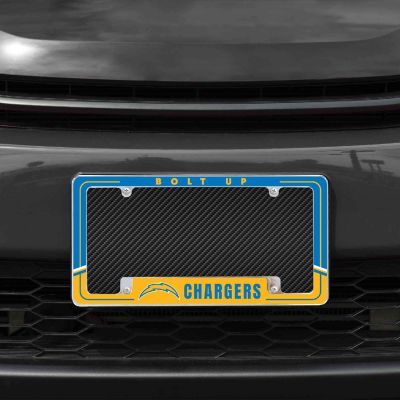 Rico Industries NFL Football Los Angeles Chargers Two-Tone 12" x 6" Chrome All Over Automotive License Plate Frame for Car/Truck/SUV Image 1