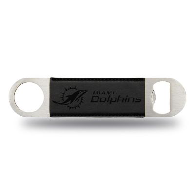 Rico Industries NFL Football Miami Dolphins Black Faux Leather Laser Engraved Bar Blade - Great Beverage Accessory for Game Day Image 1