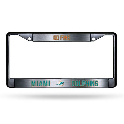 Rico Industries NFL Football Miami Dolphins Black Game Day Black Chrome Frame with Printed Inserts 12" x 6" Car/Truck Auto Accessory Image 1
