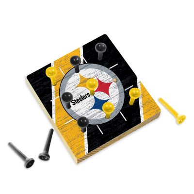 Rico Industries NFL Football Pittsburgh Steelers  4.25" x 4.25" Wooden Travel Sized Tic Tac Toe Game - Toy Peg Games - Family Fun Image 1