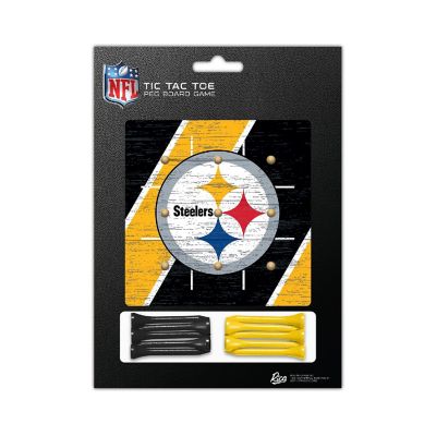 Rico Industries NFL Football Pittsburgh Steelers  4.25" x 4.25" Wooden Travel Sized Tic Tac Toe Game - Toy Peg Games - Family Fun Image 2