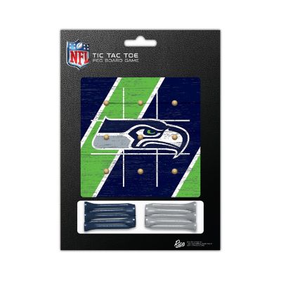 Rico Industries NFL Football Seattle Seahawks  4.25" x 4.25" Wooden Travel Sized Tic Tac Toe Game - Toy Peg Games - Family Fun Image 2