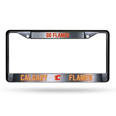 Rico Industries NHL Hockey Calgary Flames Black Game Day Black Chrome Frame with Printed Inserts 12" x 6" Car/Truck Auto Accessory Image 1