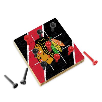 Rico Industries NHL Hockey Chicago Blackhawks  4.25" x 4.25" Wooden Travel Sized Tic Tac Toe Game - Toy Peg Games - Family Fun Image 1