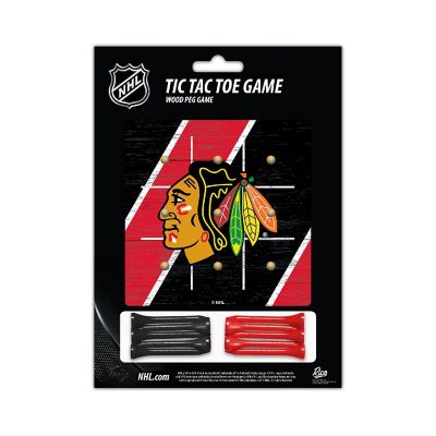 Rico Industries NHL Hockey Chicago Blackhawks  4.25" x 4.25" Wooden Travel Sized Tic Tac Toe Game - Toy Peg Games - Family Fun Image 2