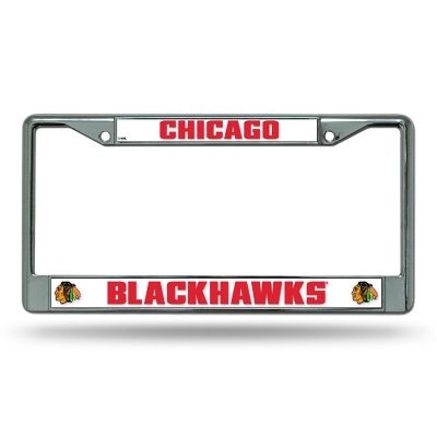 Rico Industries NHL Hockey Chicago Blackhawks Premium 12" x 6" Chrome Frame With Plastic Inserts - Car/Truck/SUV Automobile Accessory Image 1
