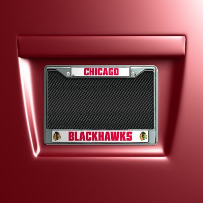 Rico Industries NHL Hockey Chicago Blackhawks Premium 12" x 6" Chrome Frame With Plastic Inserts - Car/Truck/SUV Automobile Accessory Image 1