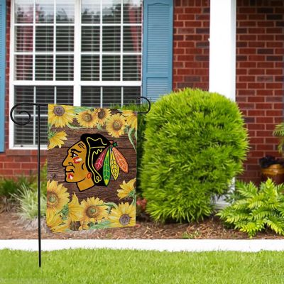 Rico Industries NHL Hockey Chicago Blackhawks Sunflower Spring 13" x 18" Double Sided Garden Flag Image 1