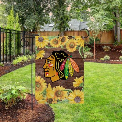 Rico Industries NHL Hockey Chicago Blackhawks Sunflower Spring 13" x 18" Double Sided Garden Flag Image 2