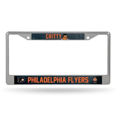 Rico Industries NHL Hockey Philadelphia Flyers "Gritty" 12" x 6" Chrome Frame With Decal Inserts - Car/Truck/SUV Automobile Accessory Image 1
