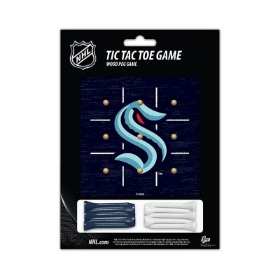 Rico Industries NHL Hockey Seattle Kraken  4.25" x 4.25" Wooden Travel Sized Tic Tac Toe Game - Toy Peg Games - Family Fun Image 2
