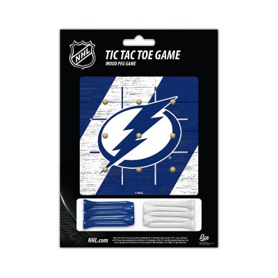 Rico Industries NHL Hockey Tampa Bay Lightning  4.25" x 4.25" Wooden Travel Sized Tic Tac Toe Game - Toy Peg Games - Family Fun Image 2