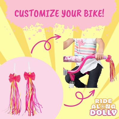 Ride Along Dolly Bike Handlebar Streamers (2 pk) - Girls Bicycle Scooter Bow Design Streamers - Easy Attachment to Cycle's Handlebars Fits Most Bikes - Cute Pin Image 2