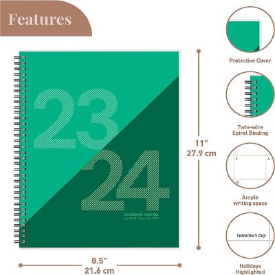 Rileys 2023-2024 18-Month Academic Weekly Planner - Geographic Weekly & Monthly Agenda Planner, Flexible Cover, Notes Pages (8.5 x 11 inches, Green) Image 1