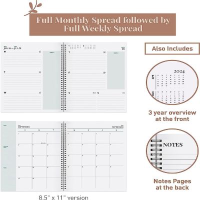 Rileys 2023-2024 18-Month Academic Weekly Planner - Geographic Weekly & Monthly Agenda Planner, Flexible Cover, Notes Pages (8.5 x 11 inches, Green) Image 3