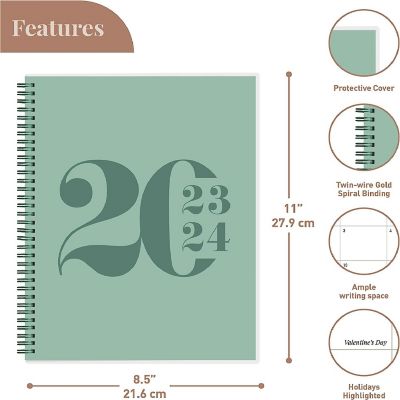 Rileys 2023-2024 18-Month Academic Weekly Planner - Typographic Weekly & Monthly Agenda Planner (8.5 x 11 inches, Green) Image 1