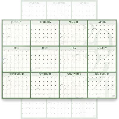 Rileys & Co 2024 Large Annual Erasable Laminated Wall Calendar, Jan 2024 - Dec 2024, 24 x 36 Inch, 2-Sided Reversible Vertical/Horizontal (Green) Image 1
