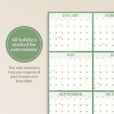 Rileys & Co 2024 Large Annual Erasable Laminated Wall Calendar, Jan 2024 - Dec 2024, 24 x 36 Inch, 2-Sided Reversible Vertical/Horizontal (Green) Image 2