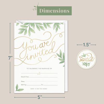 Rileys & Co 50 Pack Wedding Invitation Cards with Envelopes, Bonus Stickers Included, Gold Foil, 5x7 In Image 1