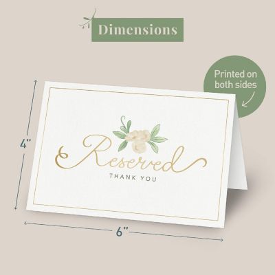 Rileys & Co 50 Pack White and Gold Reserved Table Signs for Wedding Receptions, 4x6" Image 1