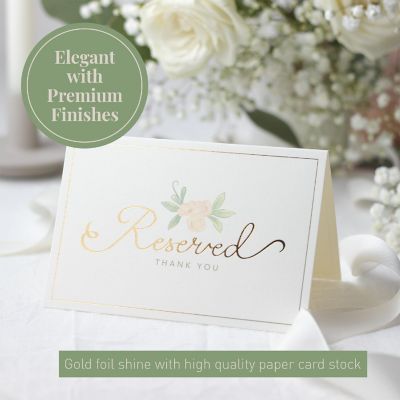 Rileys & Co 50 Pack White and Gold Reserved Table Signs for Wedding Receptions, 4x6" Image 2