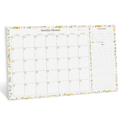 Rileys & Co Monthly Planner Desk Pad with 52 Tearaway Sheets (Yellow Floral) Image 1
