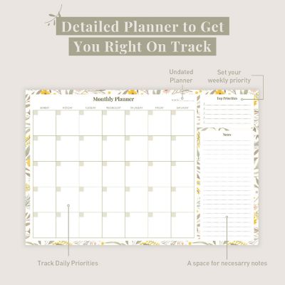 Rileys & Co Monthly Planner Desk Pad with 52 Tearaway Sheets (Yellow Floral) Image 2