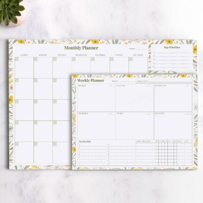 Rileys & Co Monthly Planner Desk Pad with 52 Tearaway Sheets (Yellow Floral) Image 3