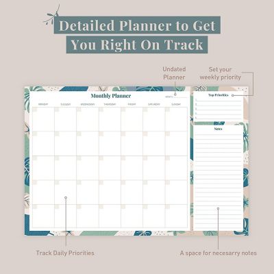 Rileys & Co Undated Monthly Calendar Planner, 16.5 x 11.4 in, Floral Print, Monthly Desk Pad, Tearsheet To Do list planner Image 1