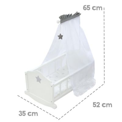Roba Doll Cradle Set: Stella - Star, Gray &amp; White - Includes Hanging Mobile Image 1