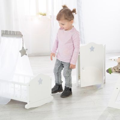 Roba Doll Cradle Set: Stella - Star, Gray &amp; White - Includes Hanging Mobile Image 3