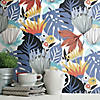 Roommates Retro Tropical Leaves Peel & Stick Wallpaper - Blue Image 3