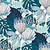 Roommates Retro Tropical Leaves Peel & Stick Wallpaper - Blue Image 1