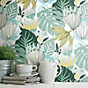 Roommates Retro Tropical Leaves Peel & Stick Wallpaper - Teal Image 3