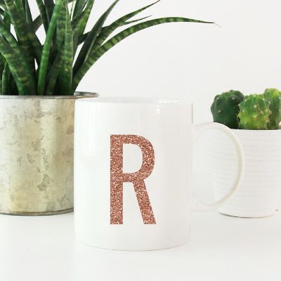 Rose Gold Faux Glitter R Ceramic Mug Image 1