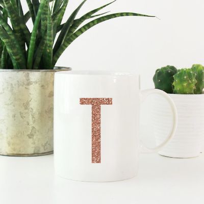 Rose Gold Faux Glitter T Ceramic Mug Image 1