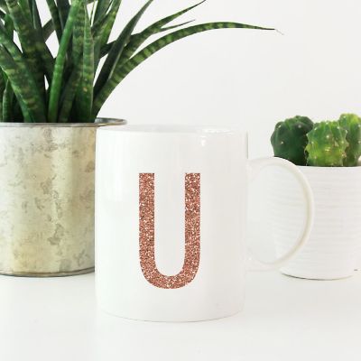 Rose Gold Faux Glitter U Ceramic Mug Image 1