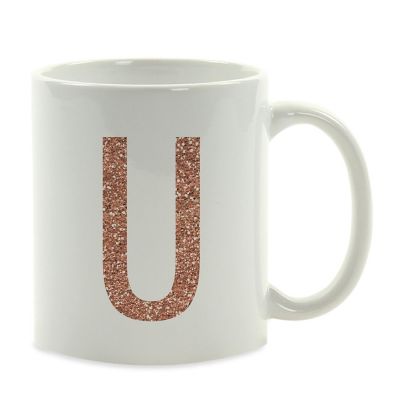 Rose Gold Faux Glitter U Ceramic Mug Image 2