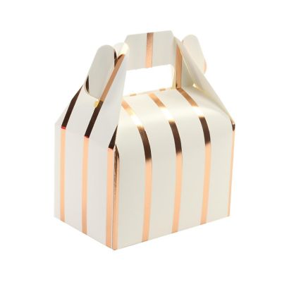 Rose Gold Foil Striped Gable Boxes With Handle, 36-Pack for Wedding, Baby Shower, Kids Birthday Party, Baptism, Grad Image 2