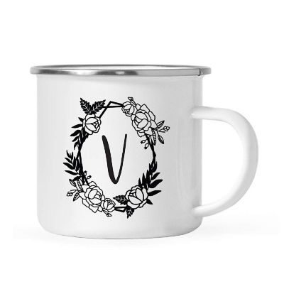 Roses Monogram V 11oz Campfire Mug Image 1