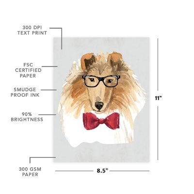 Rough Collie Glasses Red Bow 8.5x11in Image 1